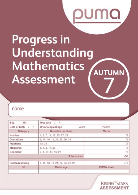 PUMA Test 7, Autumn PK10 (Progress in Understanding Mathematics Assessment)