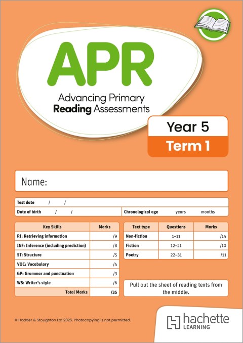 Advancing Primary Reading Assessments, Year 5 Term 1, 10pk