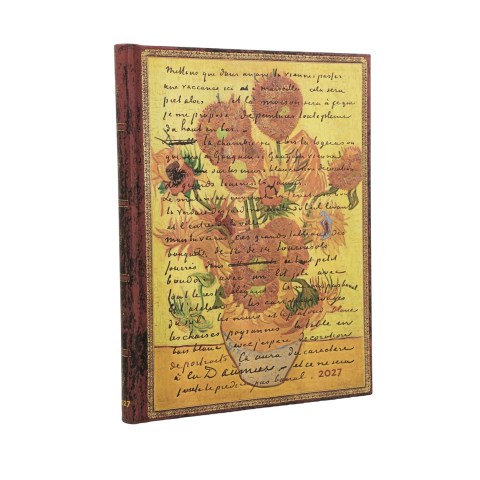 2027 Van Gogh, Sunflowers (Embellished Manuscripts Collection) Ultra 12-Month Hardcover Dayplanner (Elastic Band Closure) Vertical